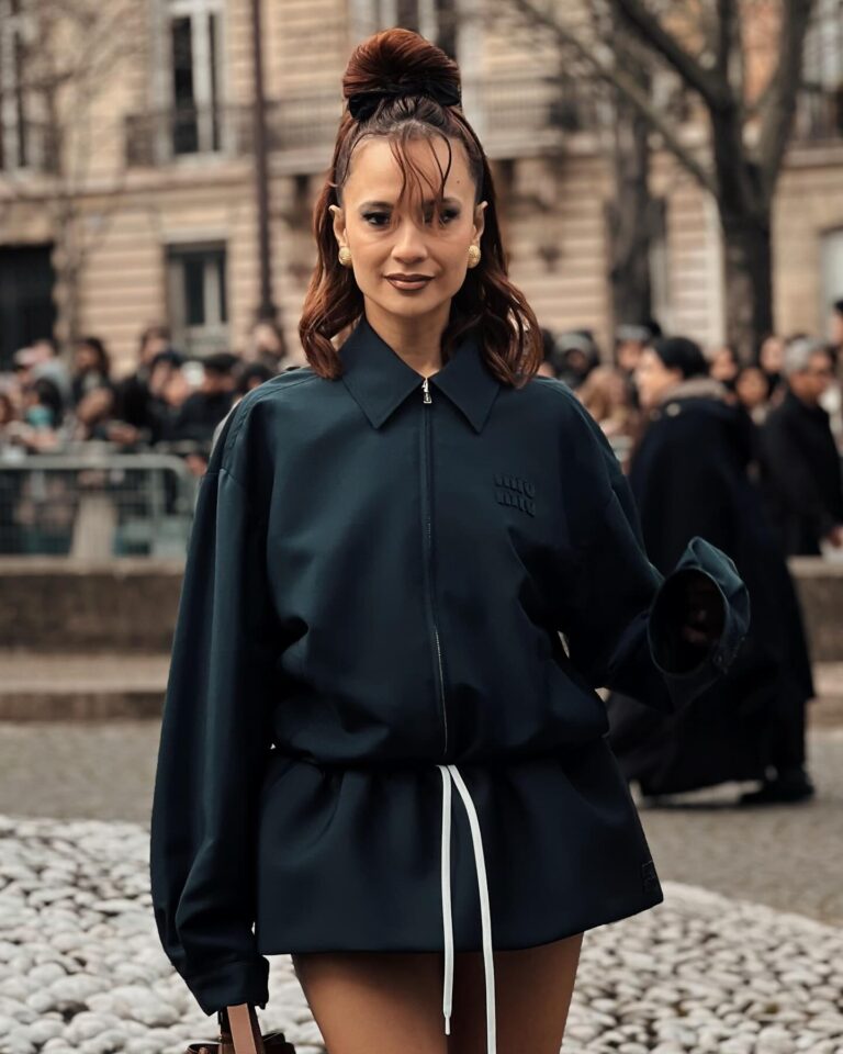 Anna Rosa Vitiello at the Miu Miu show during Paris Fashion Week 2024.