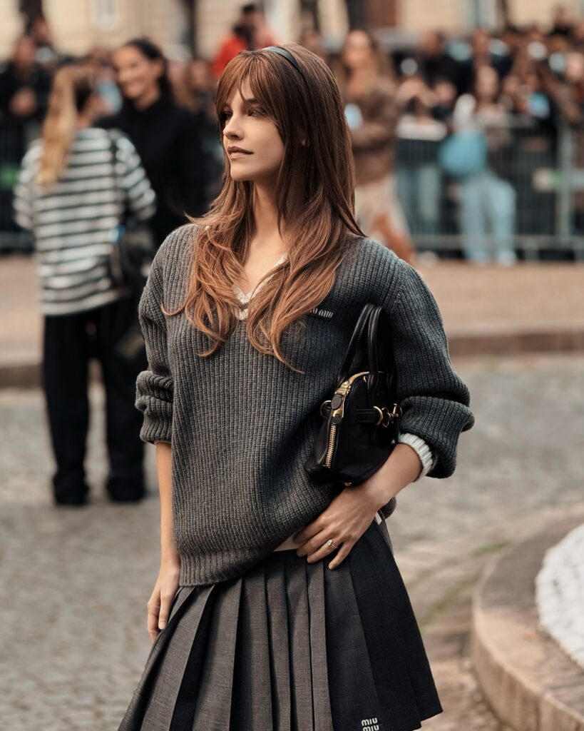 Barbara Palvin at the Miu Miu show during Paris Fashion Week 2024.