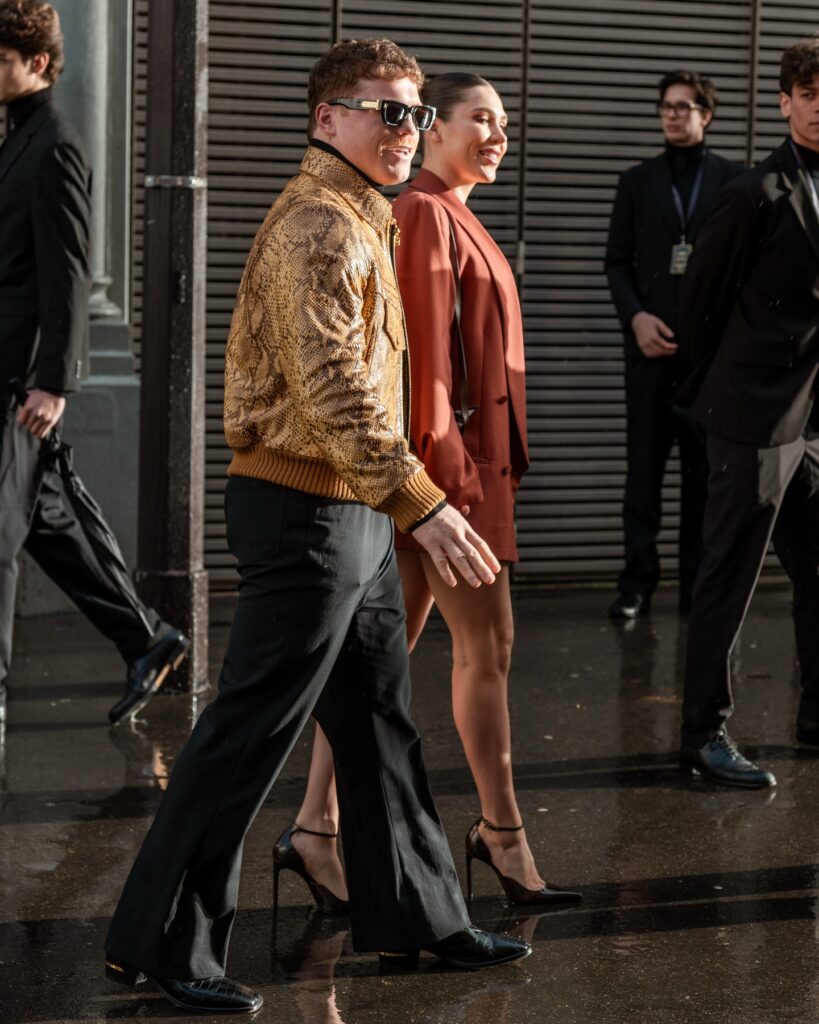 Canelo Álvarez, Fernanda Gómez at the AMIRI show during Fashion Week in Paris 2026.