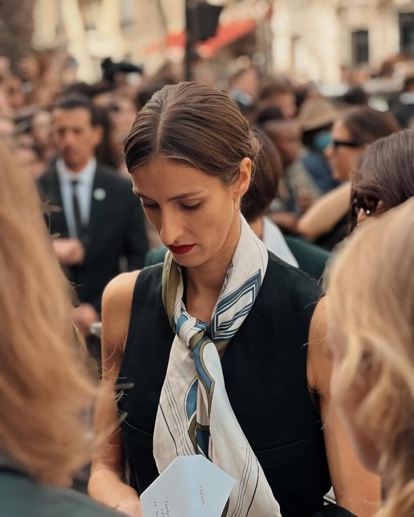 Guest at the Hermès show during Paris Fashion Week 2023.