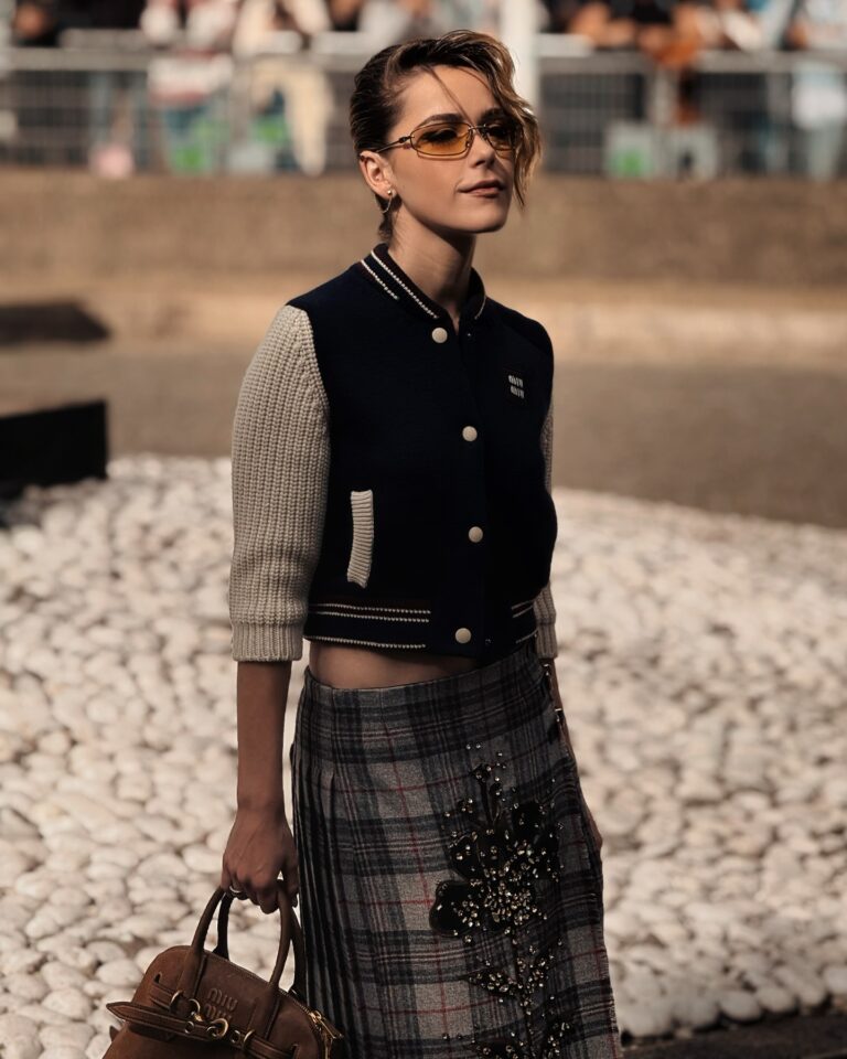 Kiernan Shipka at the Miu Miu show during Paris Fashion Week 2024.