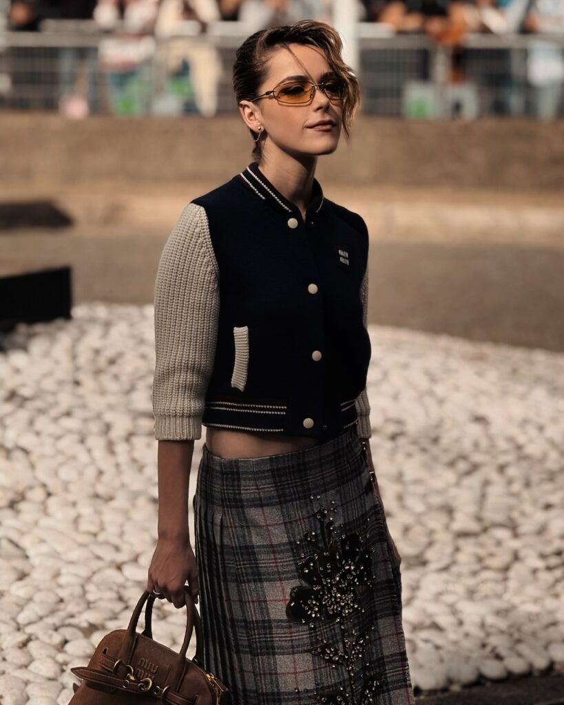 Kiernan Shipka at the Miu Miu show during Paris Fashion Week 2024.