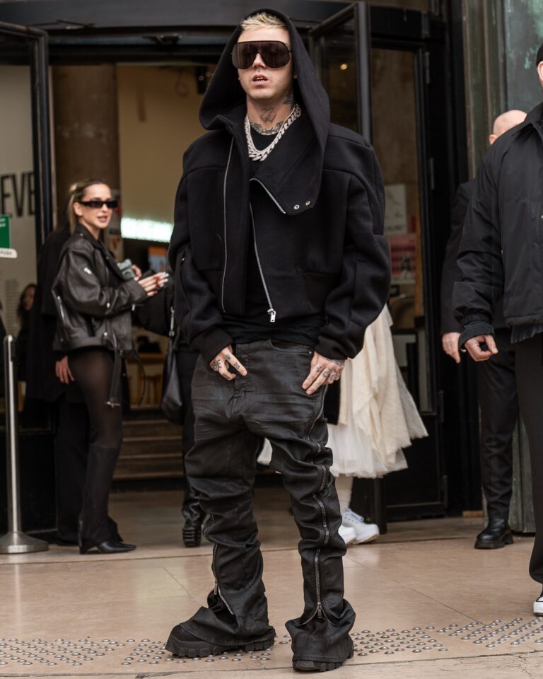 Lazza at the Rick Owens show during Fashion Week in Paris 2026.