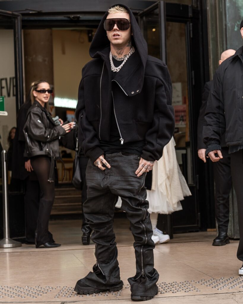 Lazza at the Rick Owens show during Fashion Week in Paris 2026.