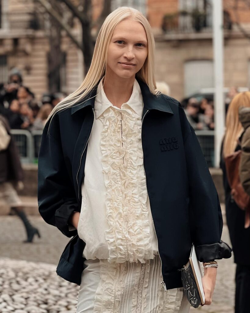 Guest at the Miu Miu show during Paris Fashion Week 2024.