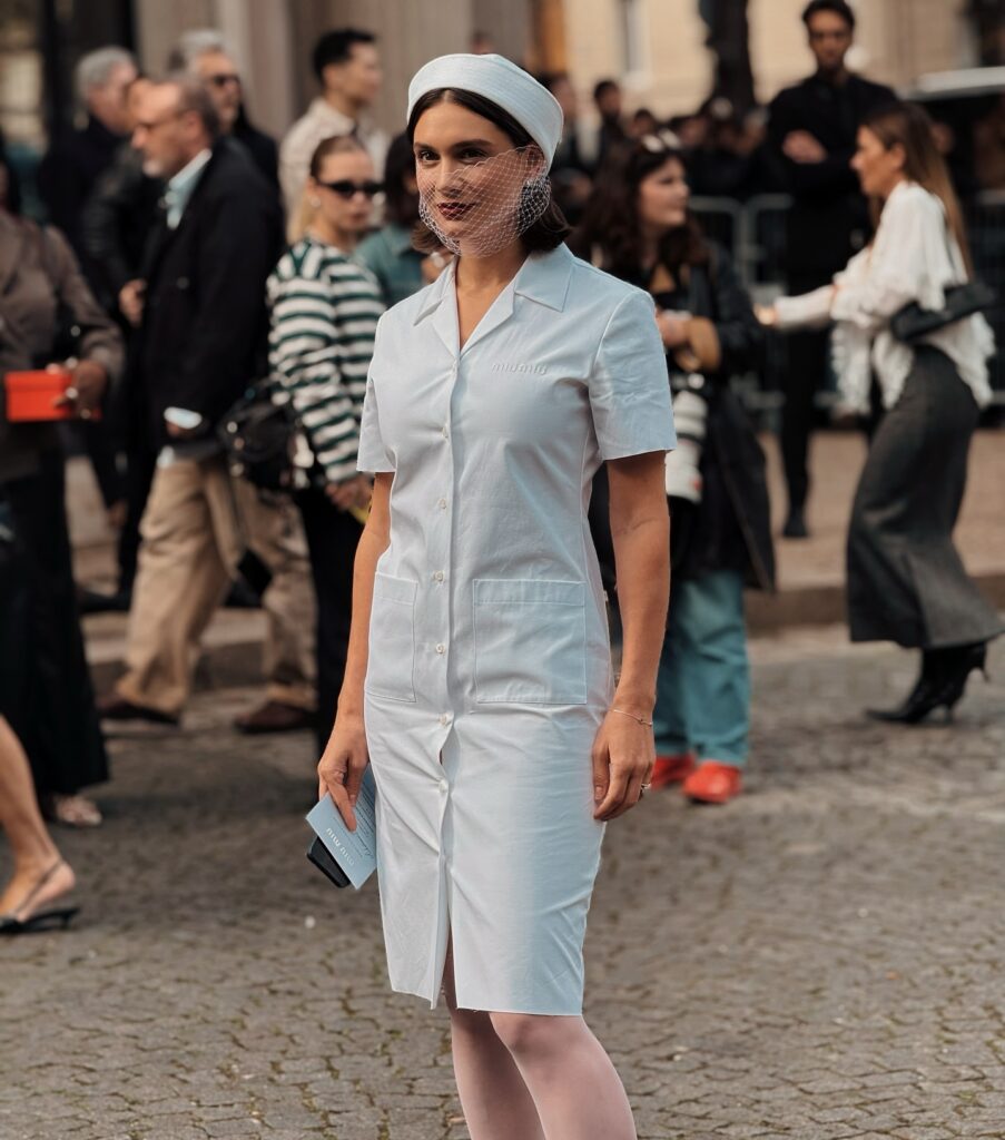 Guest at the Miu Miu show during Paris Fashion Week 2024.