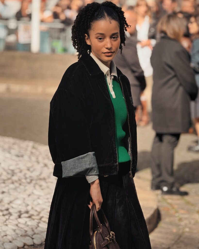 Guest at the Miu Miu show during Paris Fashion Week 2024.