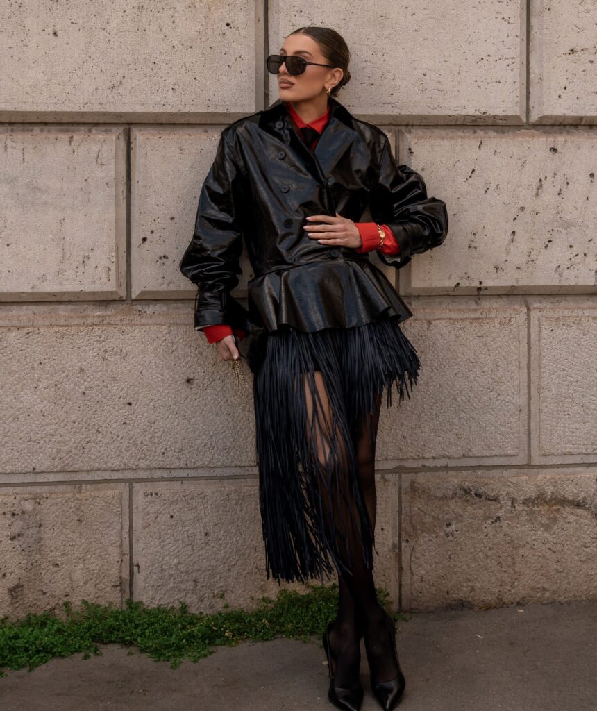 Guest at the Miu Miu show during Fashion Week in Paris 2026.