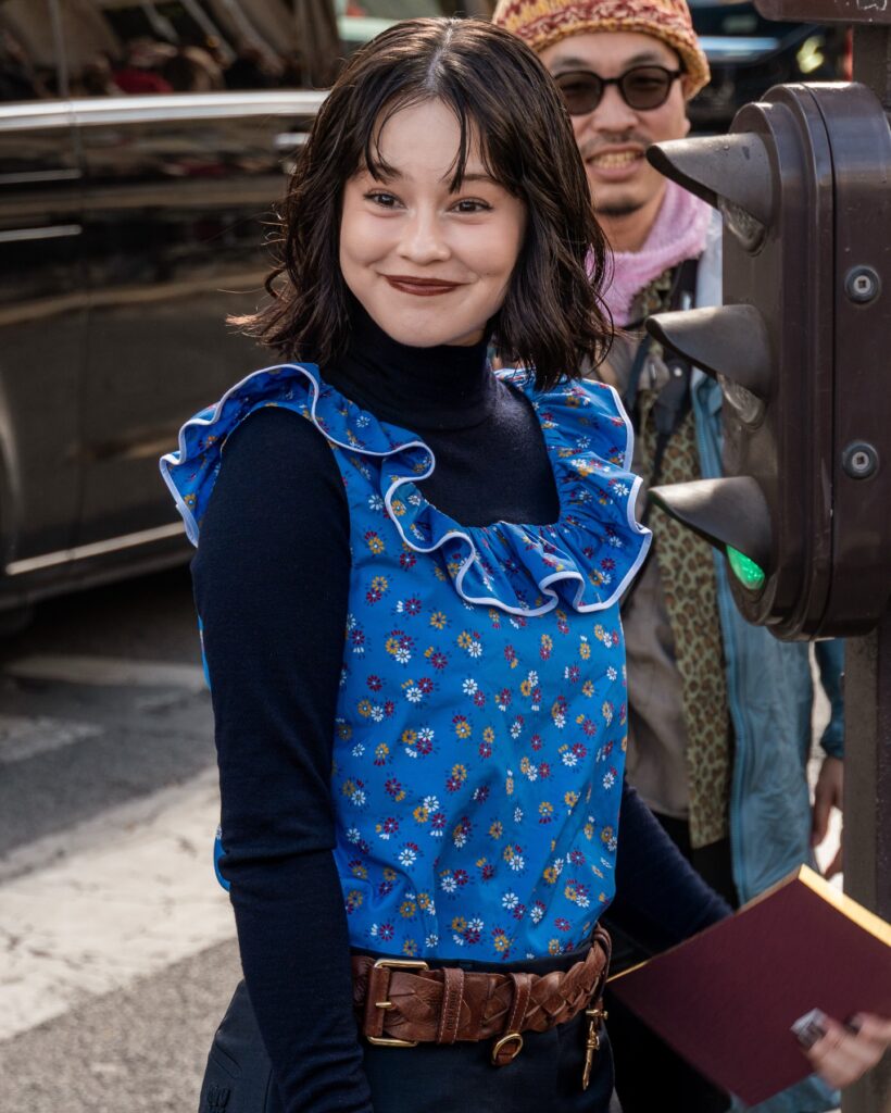 Guest at the Miu Miu show during Fashion Week in Paris 2026.