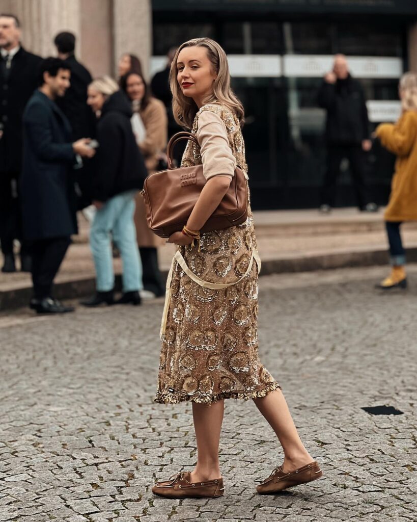 Nataly Osmann at the Miu Miu show during Paris Fashion Week 2024.