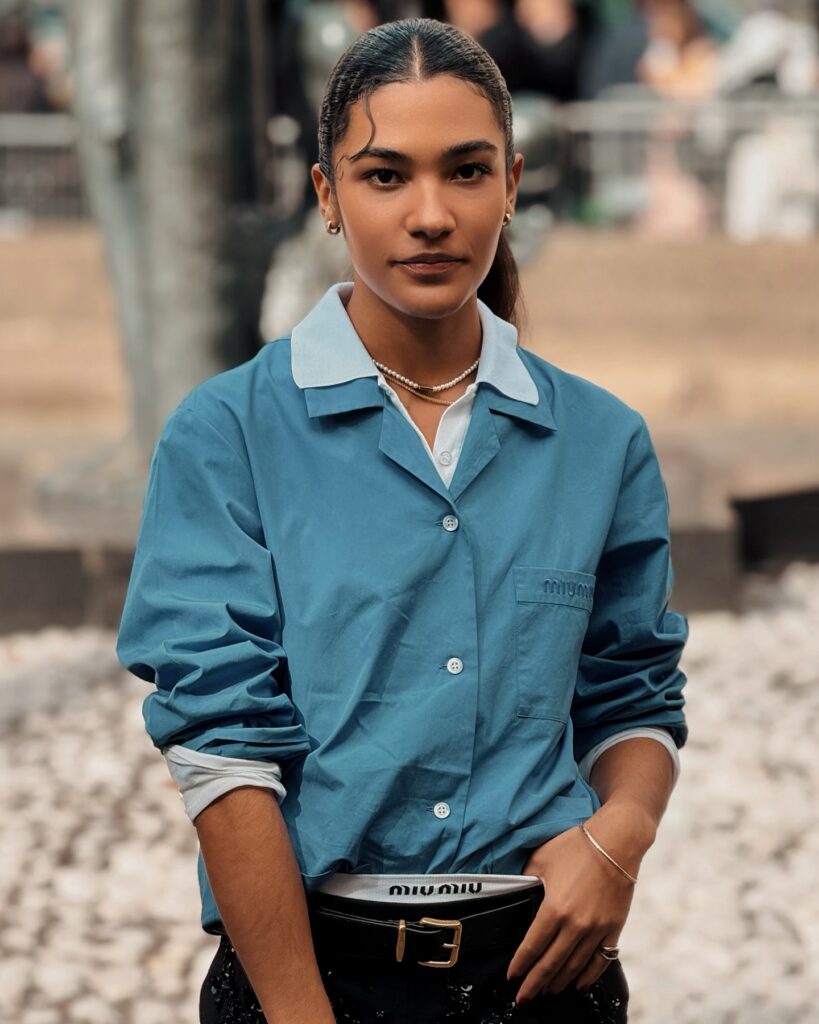 Olivia Dean at the Miu Miu show during Paris Fashion Week 2024.