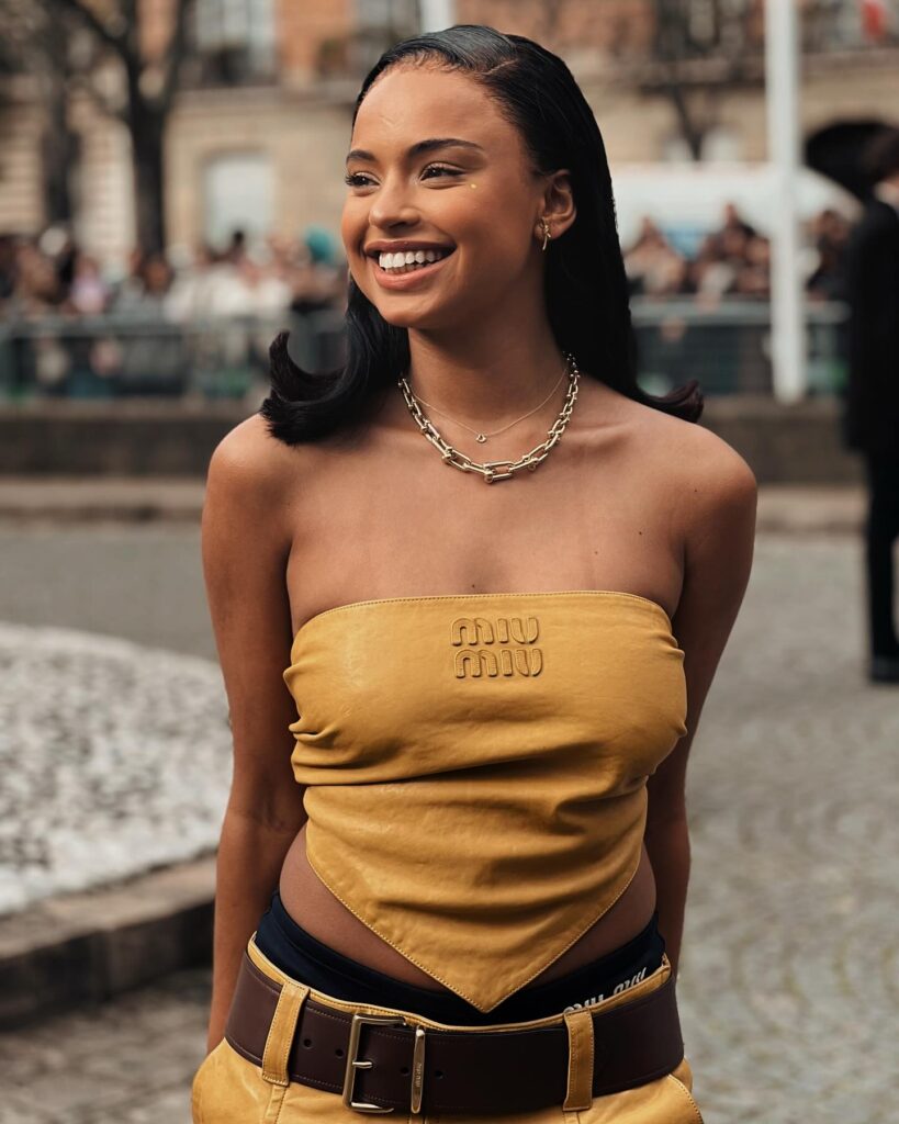 Paola Locatelli at the Miu Miu show during Paris Fashion Week 2024.