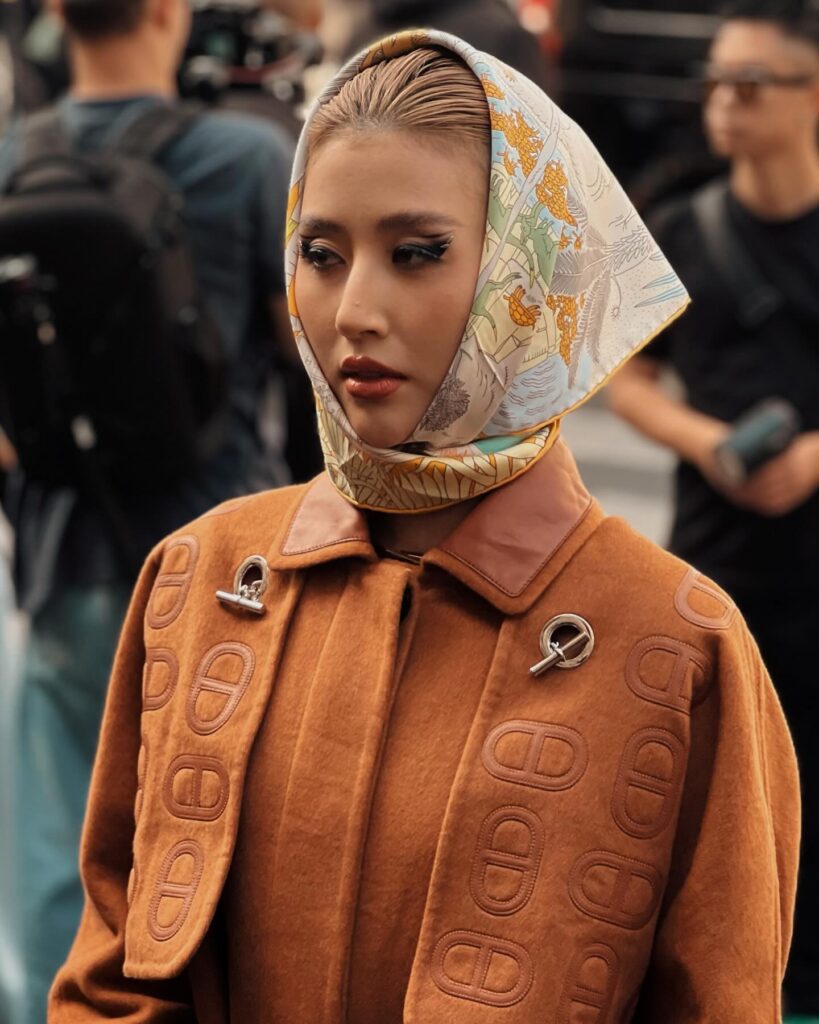 Quynh Anh Shyn at the Hermès show during Paris Fashion Week 2023.