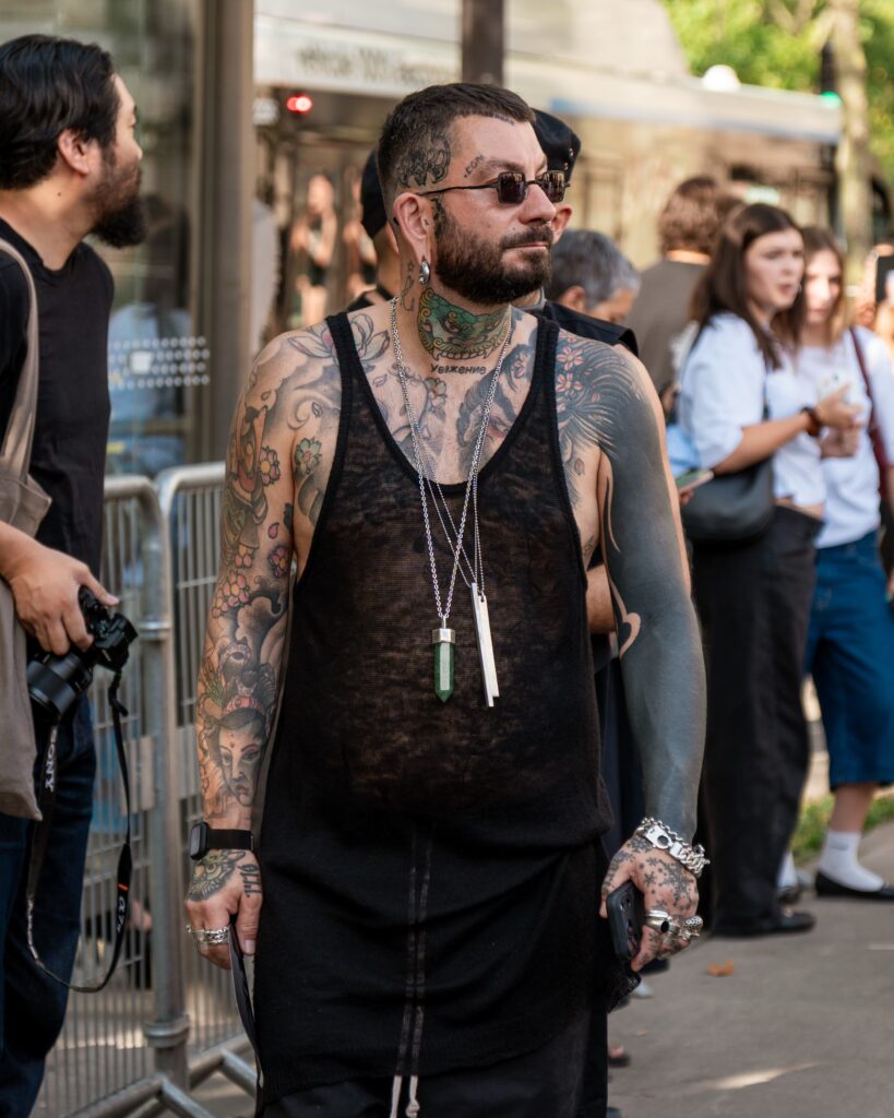 Guest at the Rick Owens show during Fashion Week in Paris 2026.