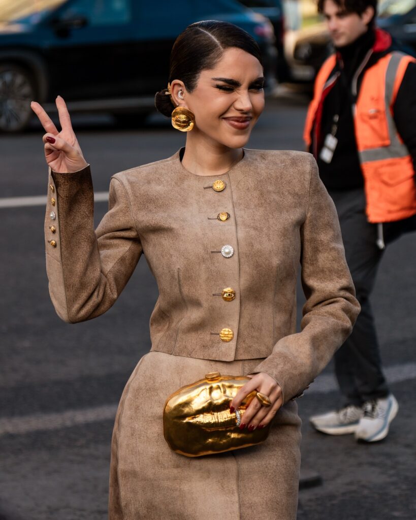 Guest at the Schiaparelli show during Haute Couture in Paris 2026.