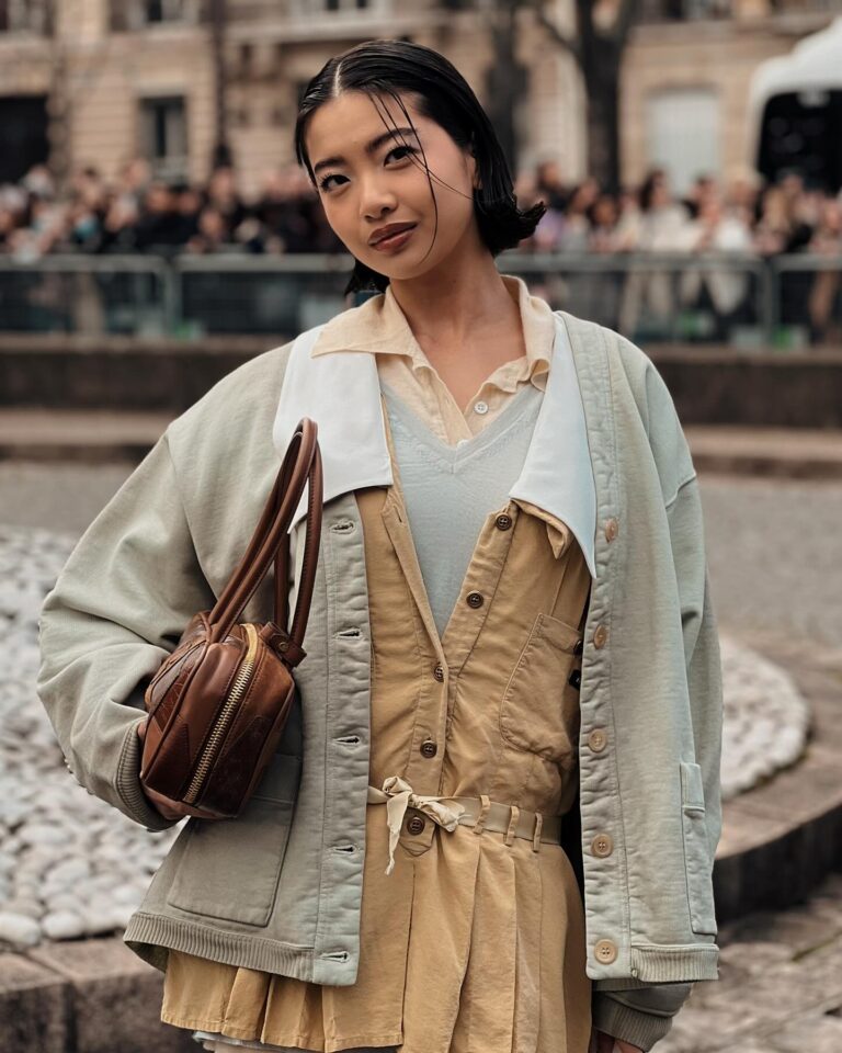steph hui at the Miu Miu show during Paris Fashion Week 2024.