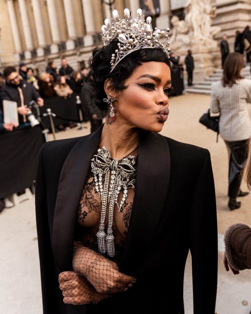 Teyana Taylor at the Schiaparelli show during Haute Couture in Paris 2026.
