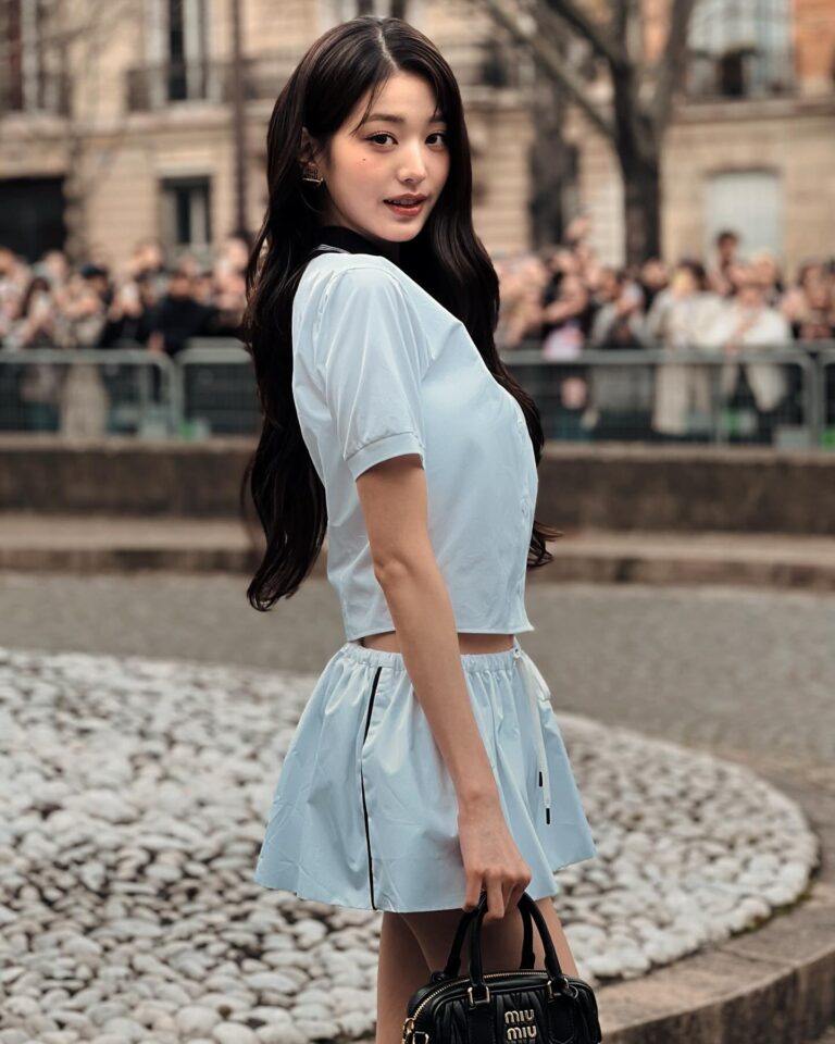 Wonyoung Jang at the Miu Miu show during Paris Fashion Week 2024.