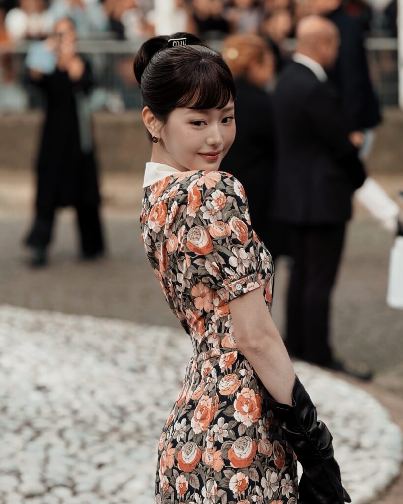 Wonyoung Jang at the Miu Miu show during Paris Fashion Week 2024.