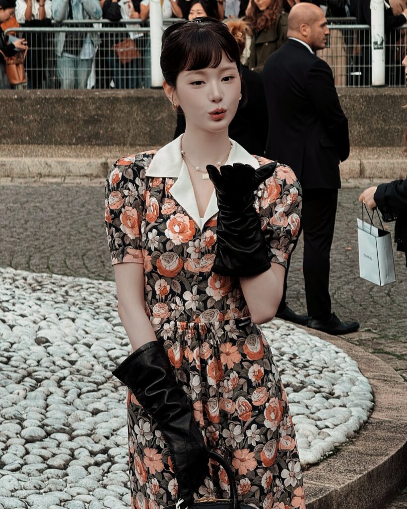 Wonyoung Jang at the Miu Miu show during Paris Fashion Week 2024.