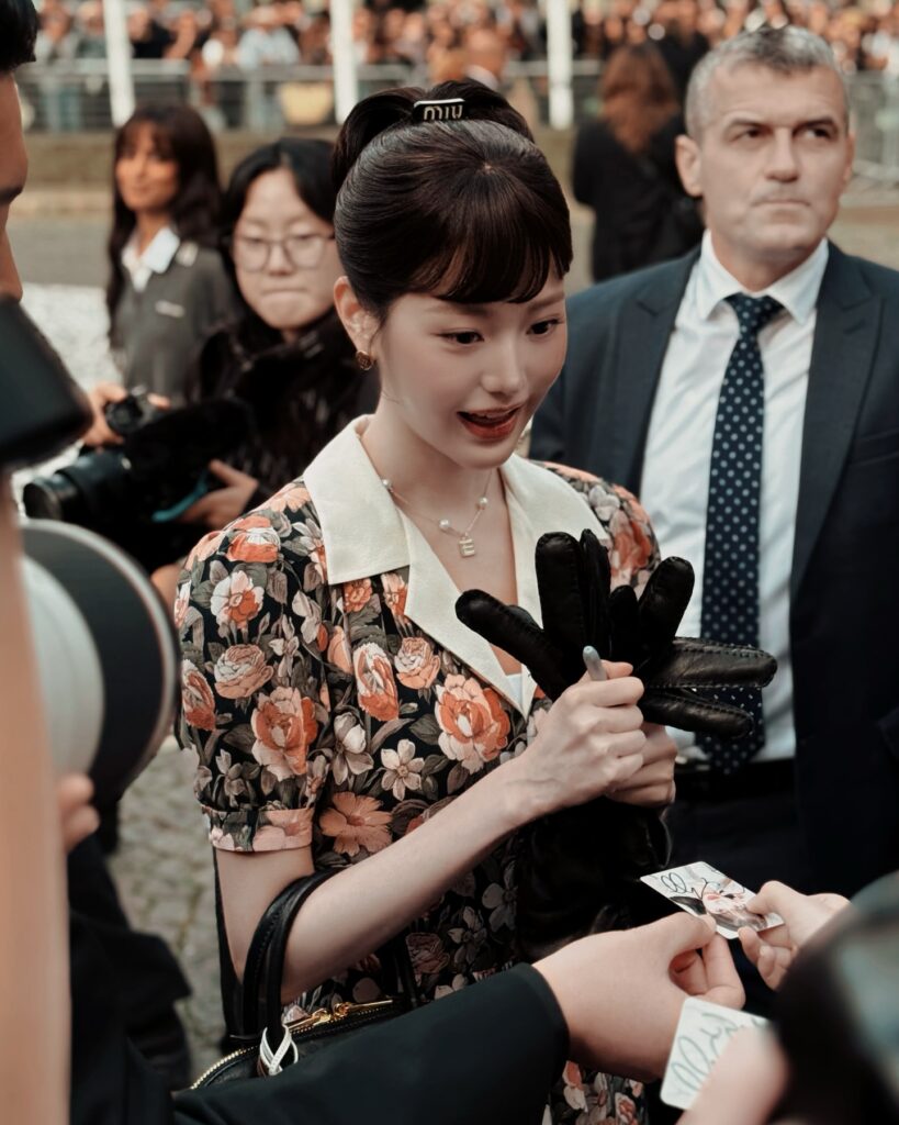 Wonyoung Jang at the Miu Miu show during Paris Fashion Week 2024.
