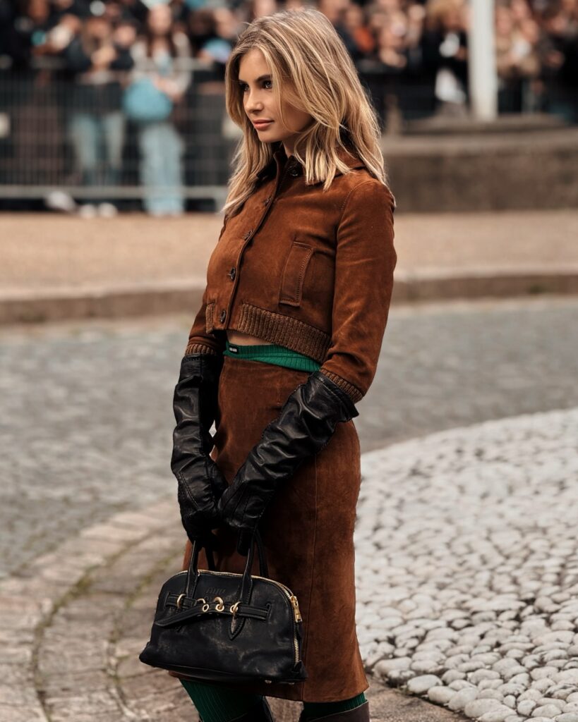 Xenia Adonts at the Miu Miu show during Paris Fashion Week 2024.